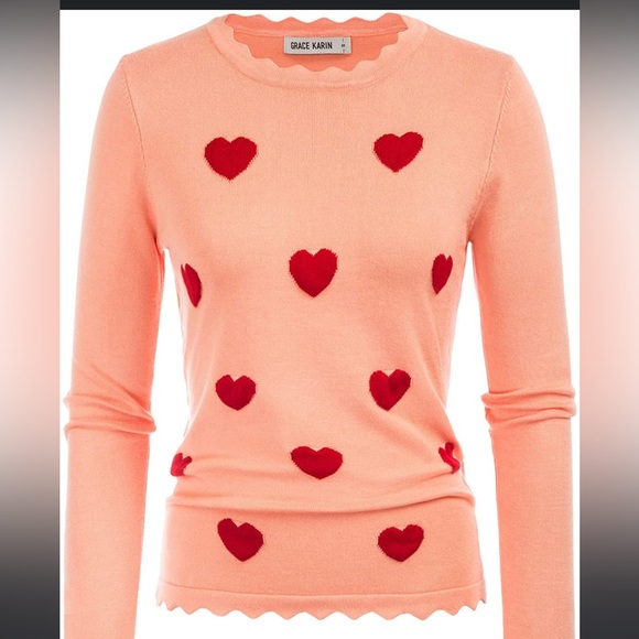 Grace Karin Sweaters - ❤️ Grace Karin heart knit scalloped sweater in Pink women’s XL